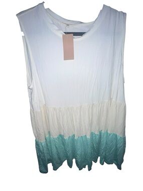 Sleeveless Tiered Ombre White to Aqua Tank Top
